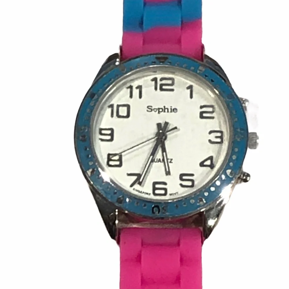 SOPHIE HOT PINK & BLUE SILICONE/RUBBER WATCH - UNUSED NWOT